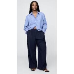 Gap Womens Blue Linen Wide Leg Pants High Rise Pleated Size 14 NEW
